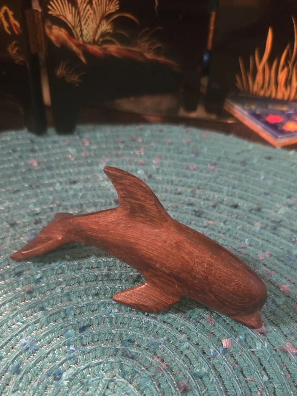 Hand-Carved Wooden Dolphin Figurine - Brown